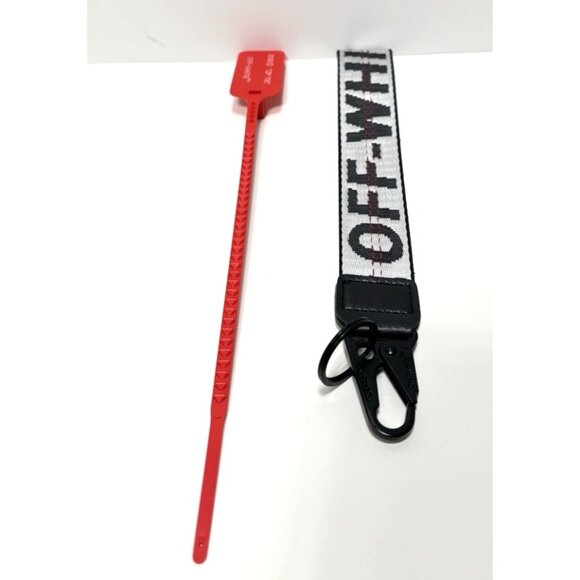 Off-White Keychain Lanyard Industrial Strap Design with Red Zip Tie Tag - Picture 2 of 7